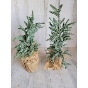 Mini burlap sack pine tree set glitter Xmas home decor unique figure